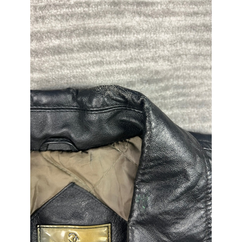 Cougar Leather Jacket Mens XL Black Bomber Genuine Leather Quilted Zip Up Solid - Picture 6 of 14